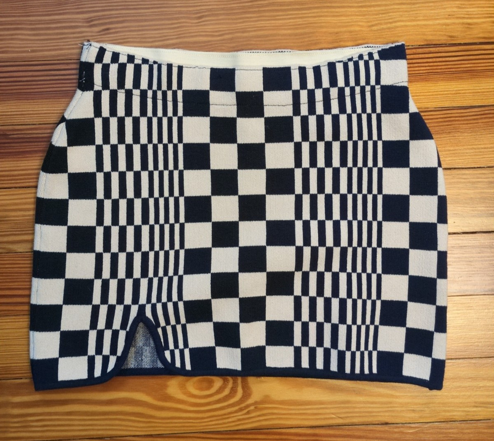 Urban Outfitters Mini Skirt Women’s XS Blue Checkered Knit Slit Retro Y2K